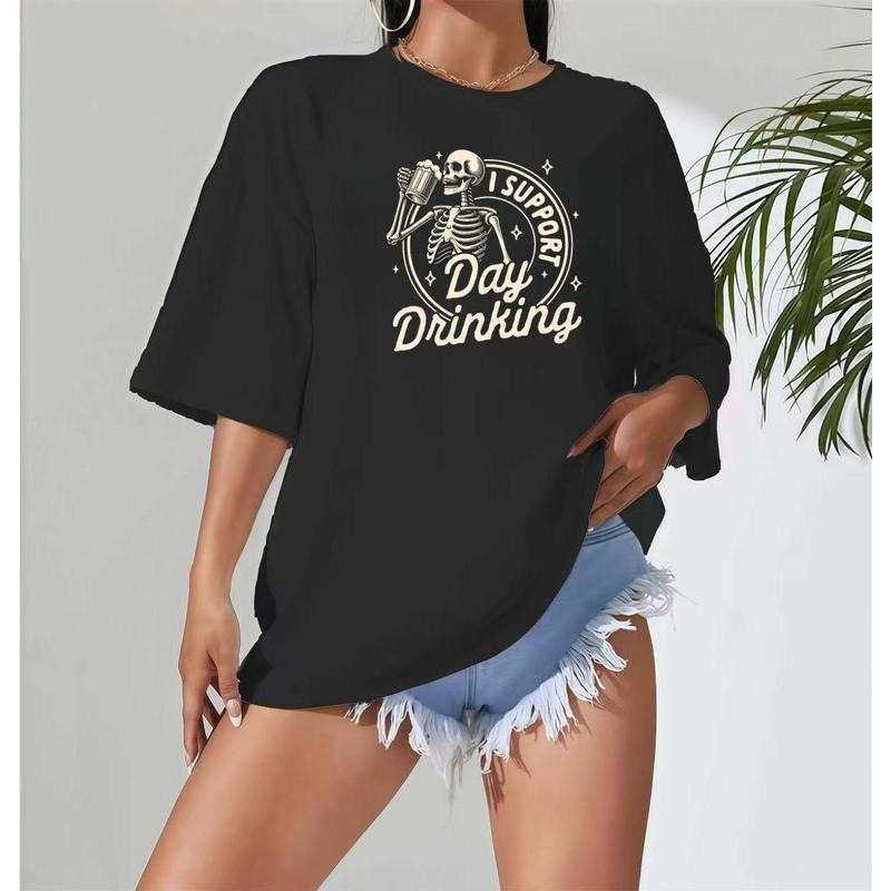 Laid - Back T - Shirt with "I Support Day Drinking" Slogan and Fun Skeleton Graphic Hoodie, Sweatshirt | UrbanDripWear.com