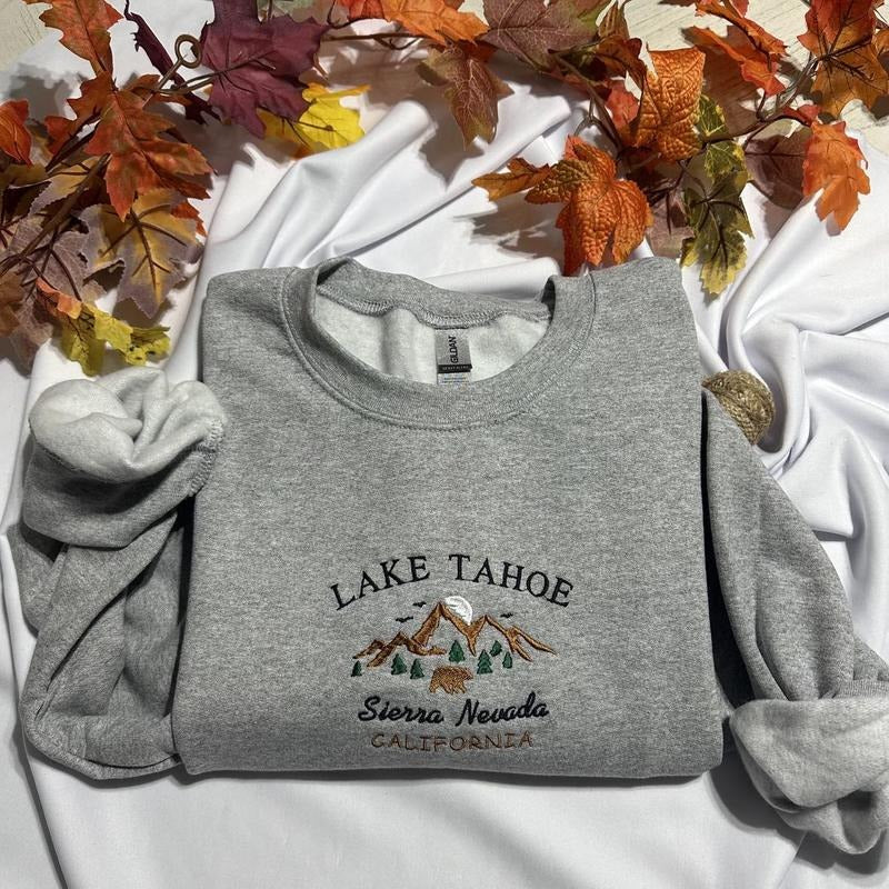 Lake Tahoe Embroidered sweatshirt, Sierra Nevada California embroidered crewneck T-Shirts, Hoodie | UrbanDripWear.com