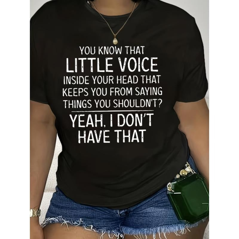 Large size LITTLE VOICE printed T-shirt, casual short sleeve round neck top spring summer, women's plus size clothing...