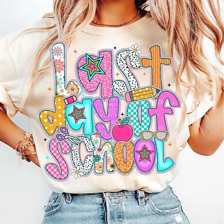 Last Day of School Shirt for Women Preppy Summer Teacher Gift Unisex Premium 100% Cotton Hoodie, Sweatshirt