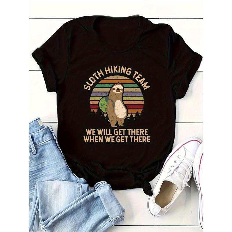 Lazy Mountain Team Pattern Printed Women'S T-shirt - Summer Women'S Casual Fashion, Soft And Comfortable Sports And...