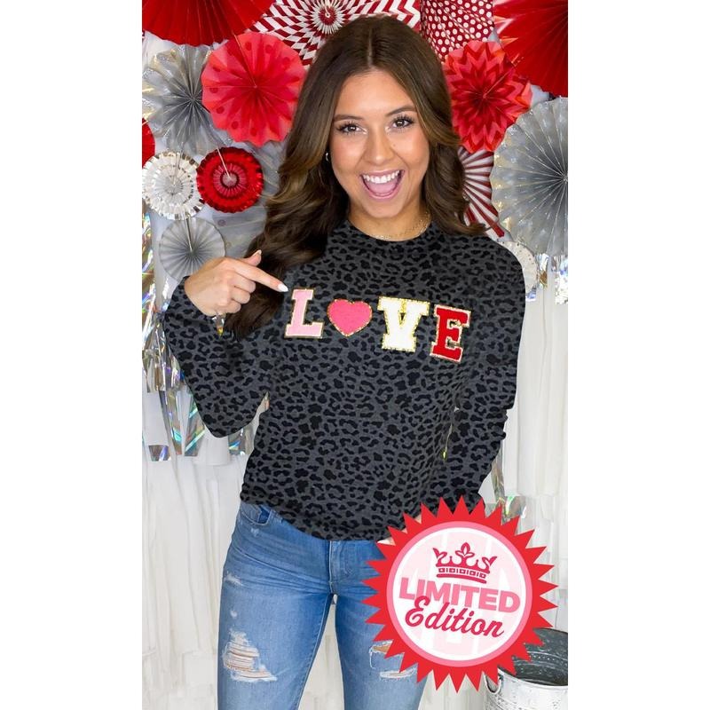 Leopard Big Heart Love Ideal Chenille Long sleeve Shirt Hoodie, Sweatshirt | UrbanDripWear.com