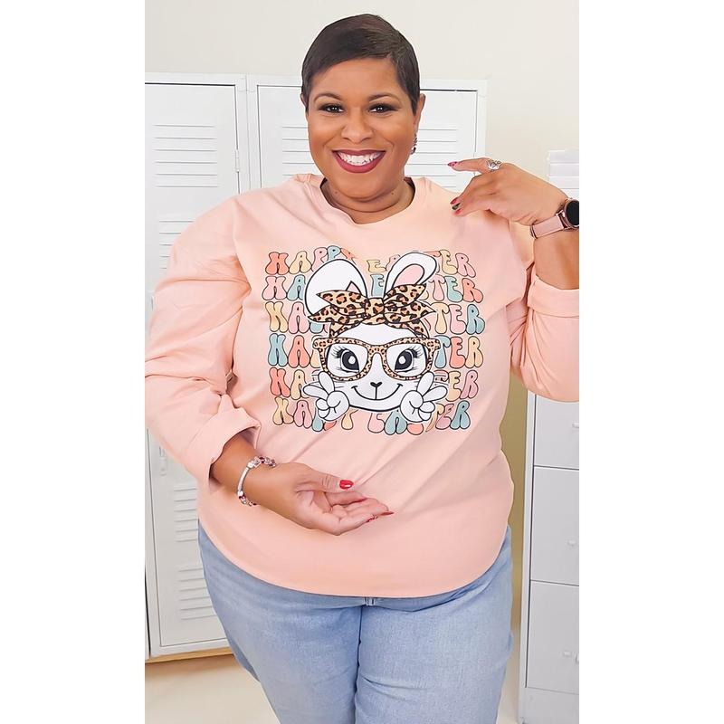 Leopard Happy Easter Bunny Adult Boyfriend Long Sleeve T-Shirt Hoodie, Sweatshirt | UrbanDripWear.com