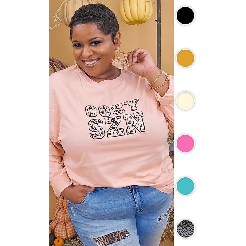 Leopard Ideal Chenille Cozy SZN Graphic Boyfriend Long Sleeve T-Shirt Hoodie, Sweatshirt | UrbanDripWear.com