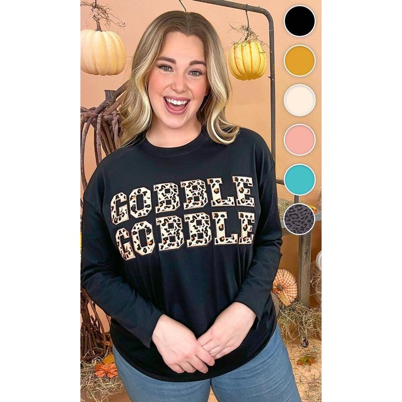 Leopard Ideal Chenille Gobble Gobble Graphic Boyfriend Long Sleeve T-Shirt Hoodie, Sweatshirt | UrbanDripWear.com