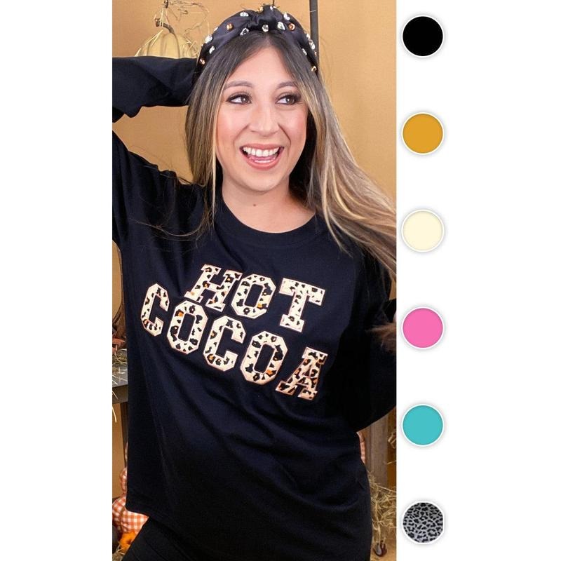 Leopard Ideal Chenille Hot Cocoa Graphic Boyfriend Long Sleeve T-Shirt Hoodie, Sweatshirt | UrbanDripWear.com