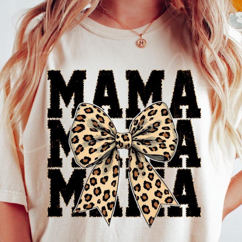 Leopard Mama Coquette Tshirt, Cheetah Bow Mom Life Shirt, Trendy Mama T-Shirt , Wild Mama Animal Trendy Shirt, Oversized...
