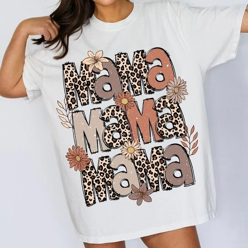 Leopard Mama Flower Tee, Retro Mama Shirt, Mama Groovy Boho Tee, Mother's Day Gift Hoodie, Sweatshirt | UrbanDripWear.com
