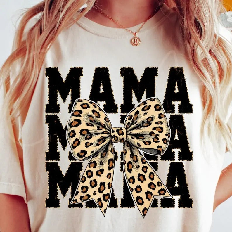 Leopard Print Mama Coquette, Cheetah Bow Mom Life, Trendy Mama T-Shirt Hoodie, Sweatshirt | UrbanDripWear.com