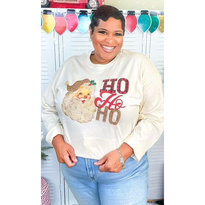 Leopard Santa Ho Ho Ho Graphic Long Sleeve T-Shirt Hoodie, Sweatshirt | UrbanDripWear.com