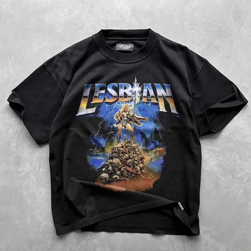 Lesbian Warrior Dark Fantasy T-Shirt, Graphic Shirt, Retro Funny Cat Shirt, LGBT Vintage Shirt, Funny Lesbian Gifts,...