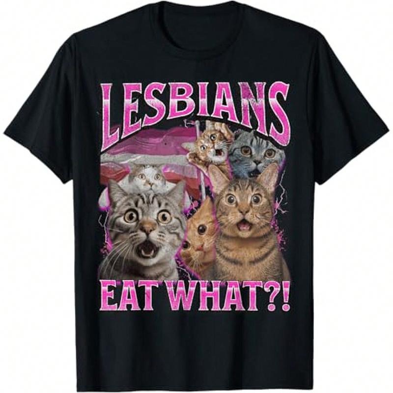 Lesbians Eat What? Funny Cat Gay Pride LGBTQ Pun Bootleg T-Shirt, Unisex Funny Weird Meme T-Shirt Hoodie, Sweatshirt