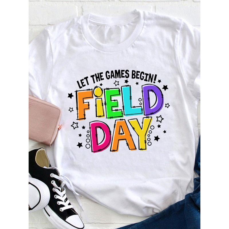 Let The Games Begin Field Day Teacher T Shirt, Loose, Women'S Casual Round Neck T-Shirt Hoodie, Sweatshirt
