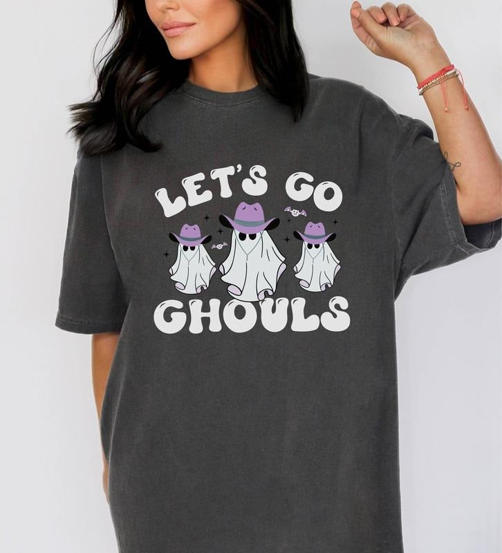Let's Go Ghouls Western Halloween Unisex Garment-dyed T-shirt Cotton Top Womenswear Light Hoodie, Sweatshirt