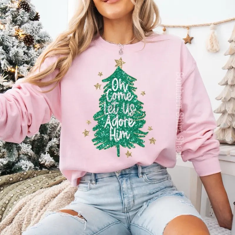 Let us adore him Sweatshirt | Faith Christmas Sweatshirt T-Shirts, Hoodie | UrbanDripWear.com