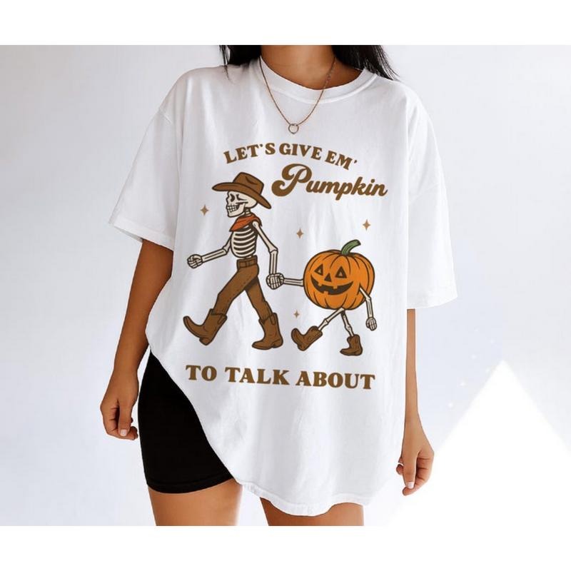 Lets Give Em' Pumpkin to talk about Shirt - Western Halloween Graphic T-shirt - Pumpkin Shirt - Halloween Graphic Tee