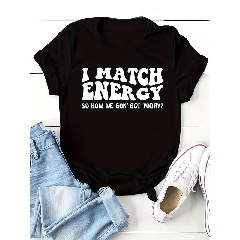Letter Pattern Printed Tee For Women, Women'S Round Neck Short Sleeve T-shirt Hoodie, Sweatshirt | UrbanDripWear.com