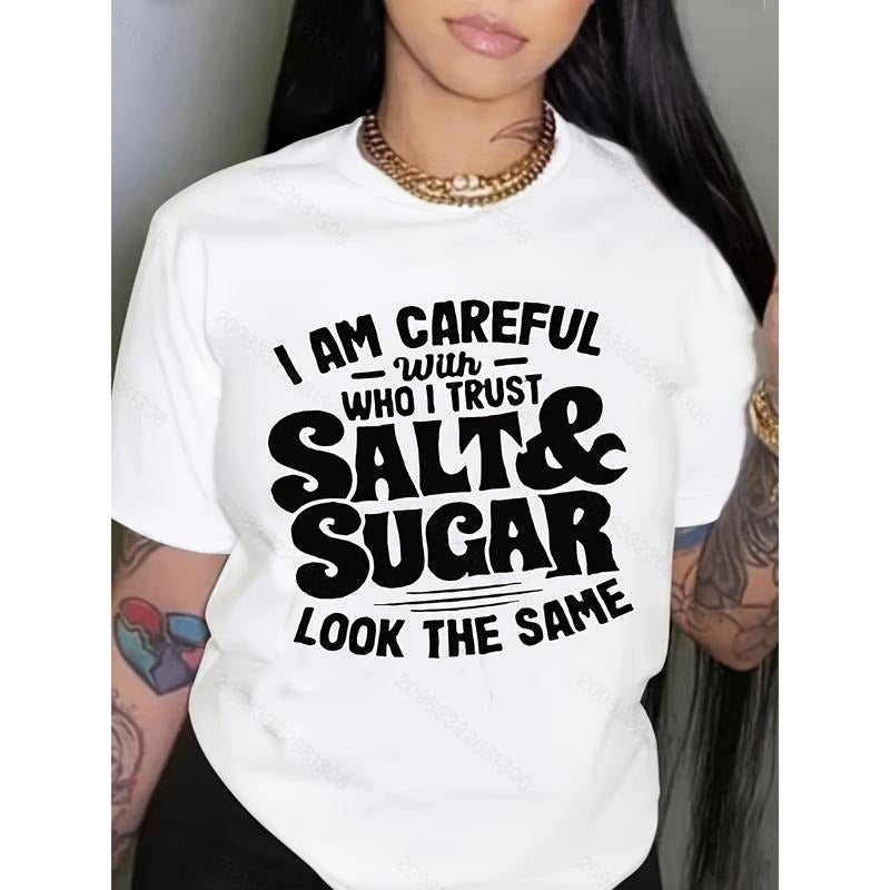 Letter Print Crew Neck T-shirt, Casual Loose Short Sleeve Summer T-Shirts Tops, Women's Clothing Hoodie, Sweatshirt
