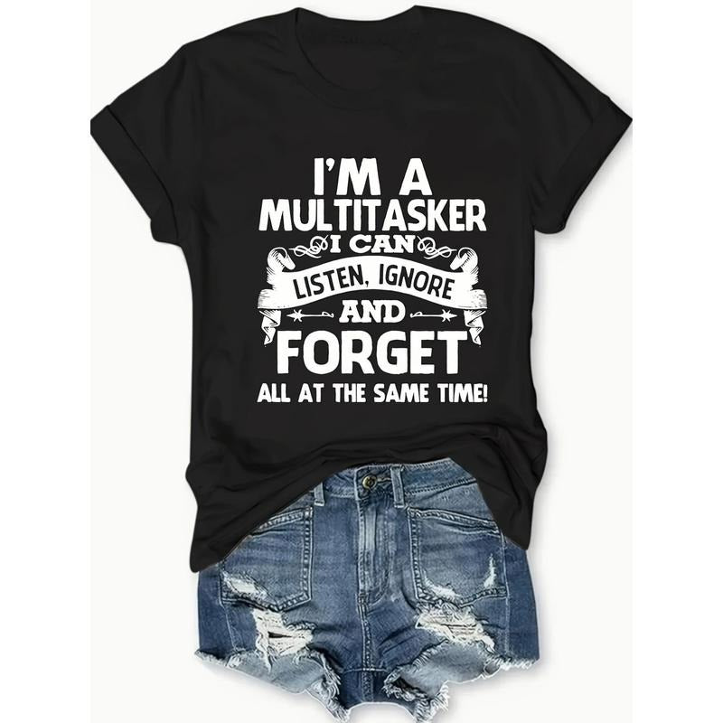 Letter Print Crew Neck T-shirt, Casual Short Sleeve Top For Spring & Summer, Women'S Clothing Hoodie, Sweatshirt