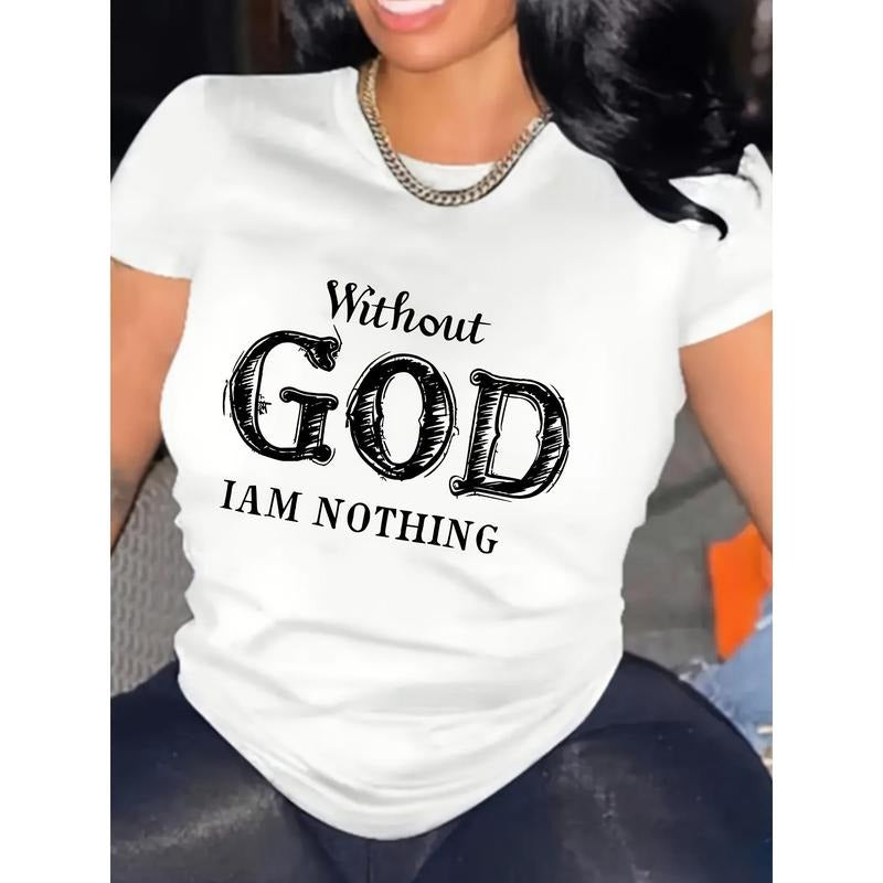 Letter Print Crew Neck T-shirt, Short Sleeve Casual Top For Summer & Spring, Women's Clothing style 02 Hoodie, Sweatshirt