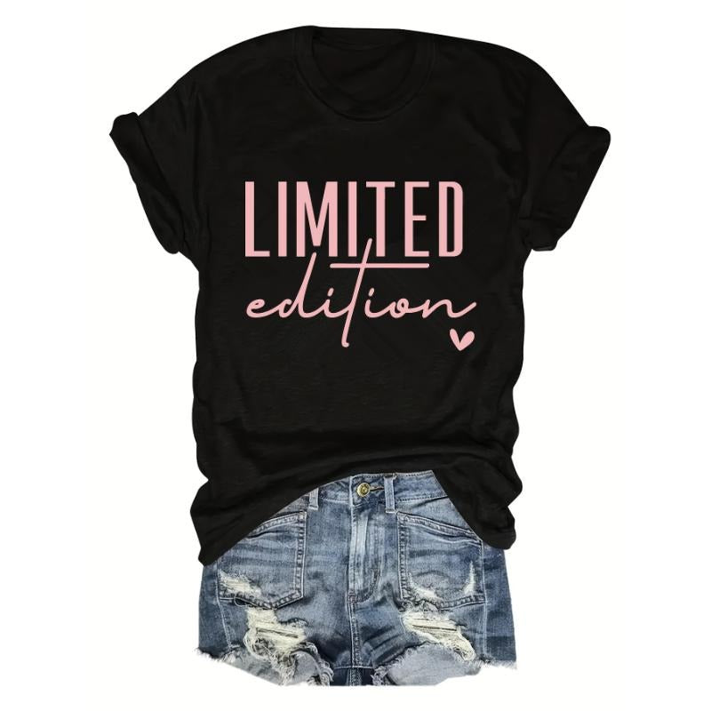 Letter Print T-shirt, Short Sleeve Crew Neck Casual Top For Summer & Spring, Women's Clothing Hoodie, Sweatshirt