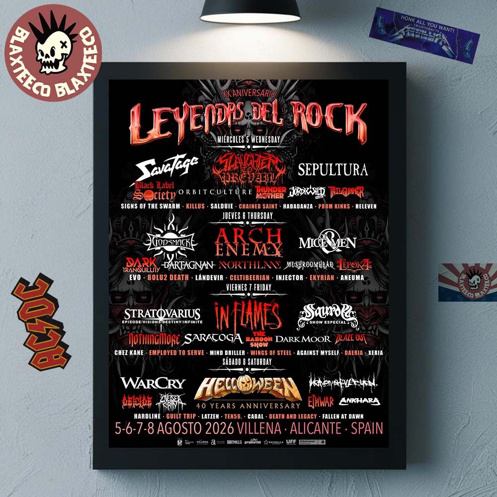 Leyendas Del Rock 2026 20Th Anniversary Full Lineup In Alicante Spain At Villena On 5 6 7 8 August 2026 Home Decor Poster Canvas