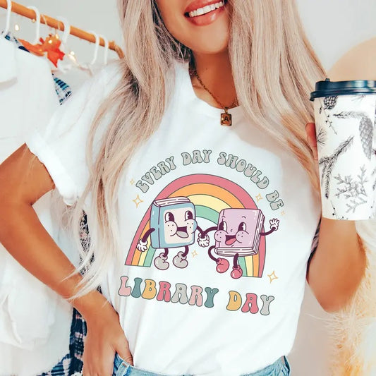 Library T-Shirt, Every Day Should be Library Day Sweatshirt, for Librarian Back to School Reading Teachers Literacy Reading Teacher TShirt, Bookish Womenswear Tee