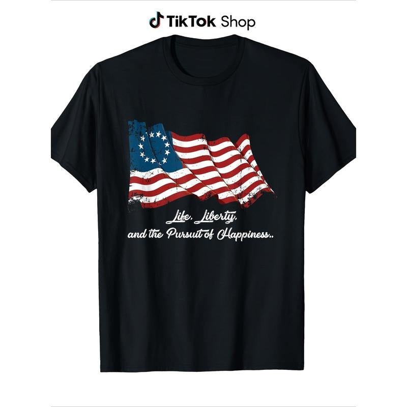 Life Liberty And The Pursuit of Happiness Flag T-Shirt- , 100% Cotton T-Shirt As a Gift for Friends And Elders Hoodie,...