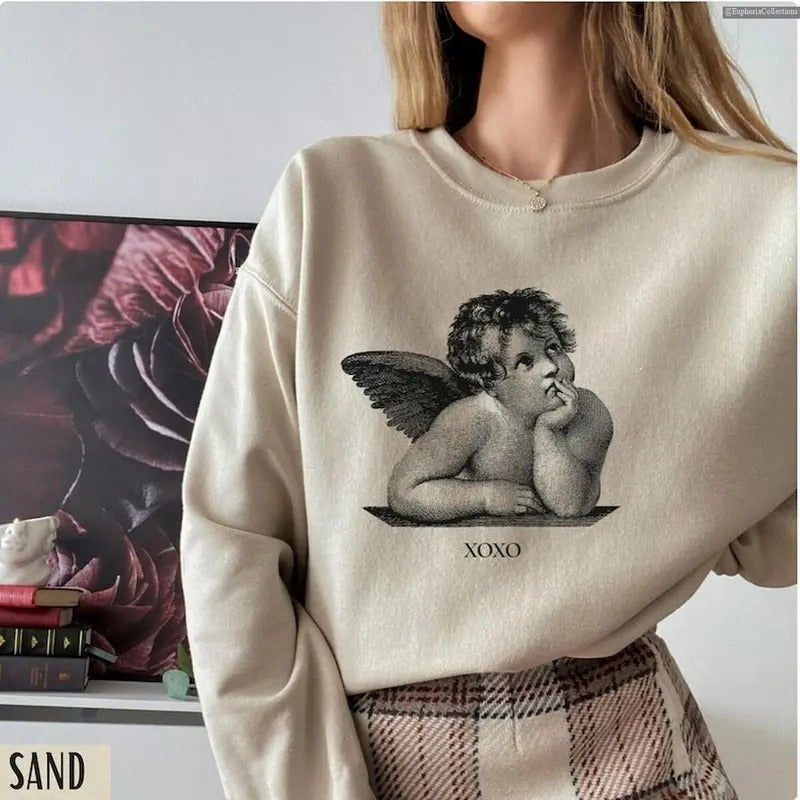 Light Academia Angel Valentine Love Sweater Hoodie T-Shirt, Cherub Angel XOXO Sweatshirt, Dark Academia, Alt Clothing ,...