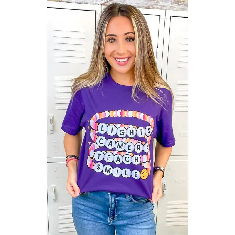 Lights Camera Teach Smile Purple Graphic T-Shirt Hoodie, Sweatshirt | UrbanDripWear.com