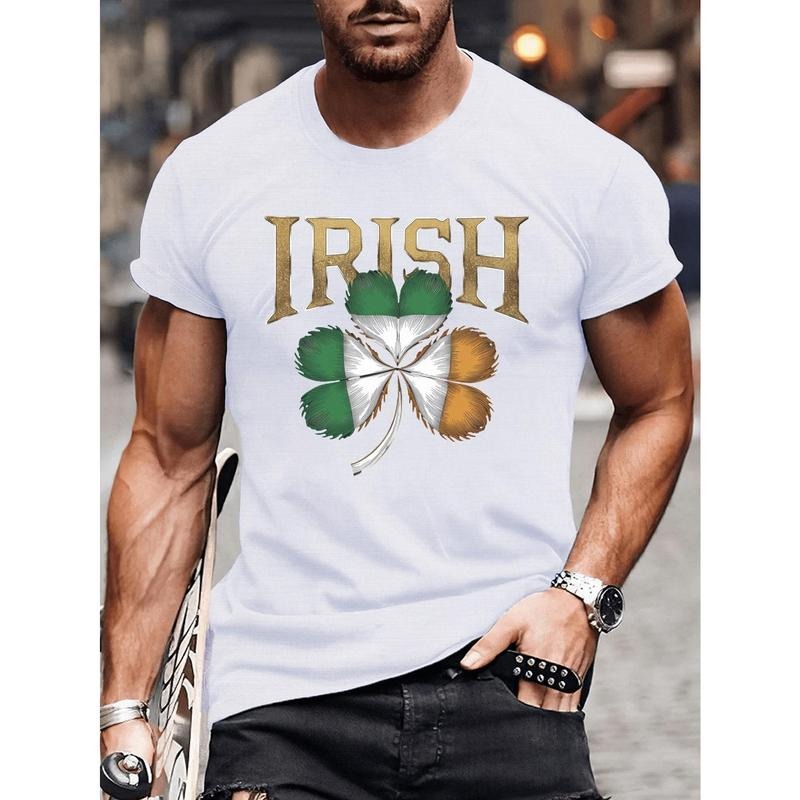 Lightweight Casual Men's Crew Neck IRISH Flag Clover Short Sleeve Tee Shirt, Comfy Summer Versatile Outfits Clothes Made...