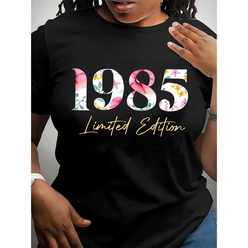 Limited Edition 1985 Floral Letter Print T-Shirt