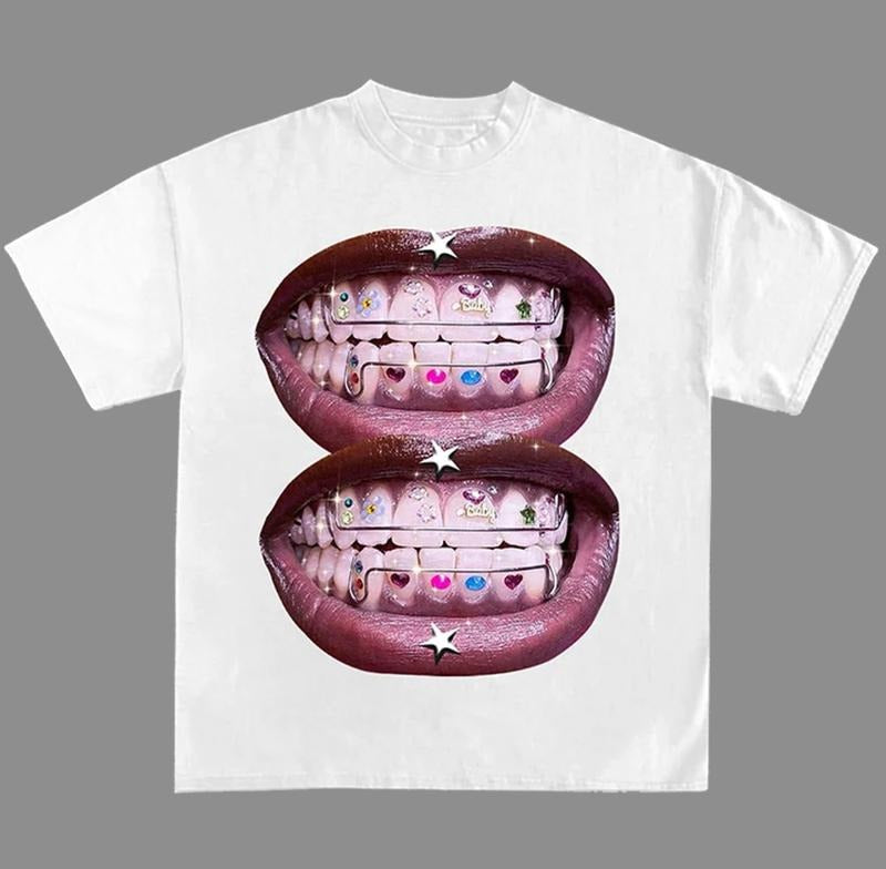 Lip Grill Graphic Print Street Cotton T-Shirt Y2K Style Hoodie, Sweatshirt | UrbanDripWear.com