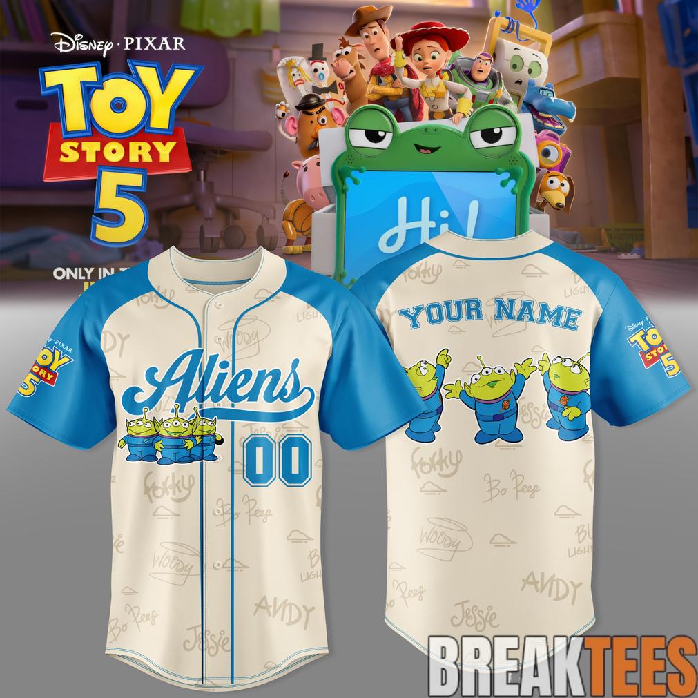 Little Green Aliens Custom Baseball Jersey – Toy Story 5 Edition
