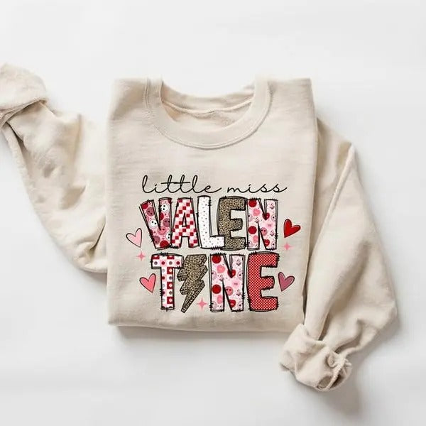 Little Miss Valentine's Day Sweatshirt for Girls, Valentine's Day Sweatshirt for Girls, Valentine's Day Tees for Girls,...
