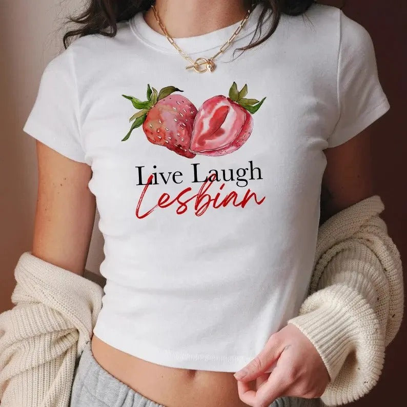 Live laugh lesbian, retro lesbian shirt, strawberry retro 90s tee Cotton Fit Hoodie, Sweatshirt | UrbanDripWear.com