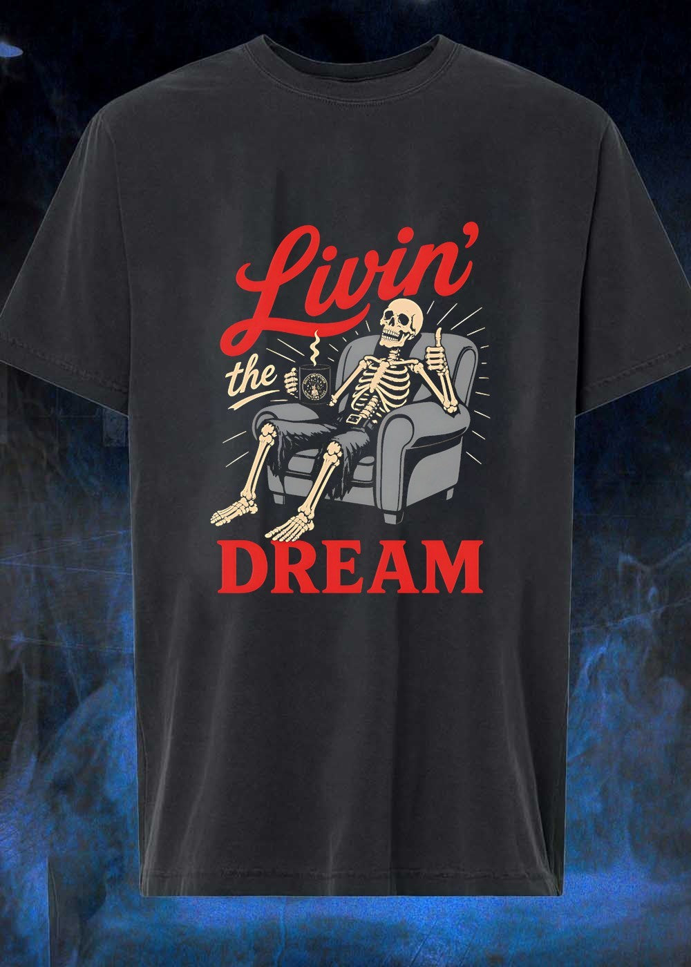 Livin the Dream Skeleton Relaxing in Armchair T-Shirt