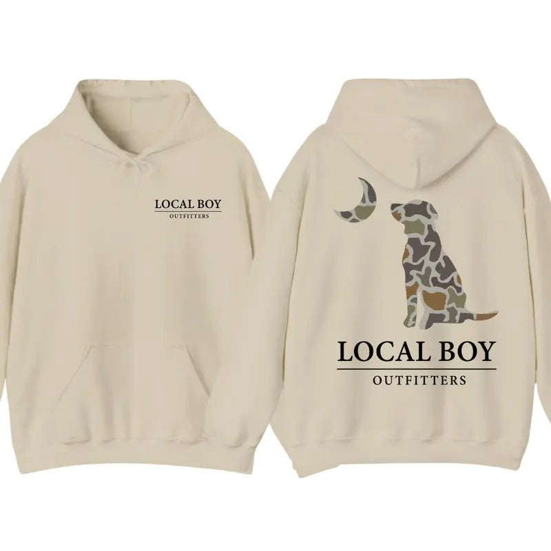 Local Boy Outfitters Camo Dog 2 Sided Hoodie T-Shirt, Gift For Men, Trendy Shirt Sweatshirt | UrbanDripWear.com