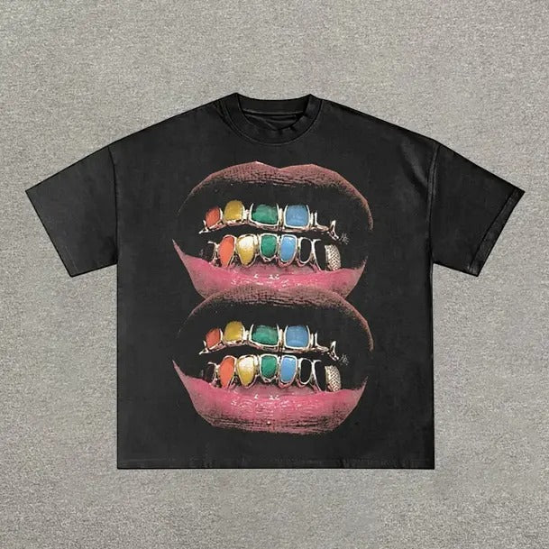 Loose Lip Print Cotton Graphic T-Shirt, Y2k Shirt, Hip Hop, Unisex T-Shirt, Gift For Men Women Womenswear Menswear Top...