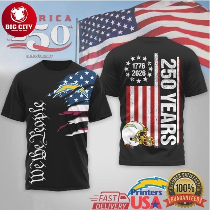 Los Angeles Chargers America 250th Anniversary 1776 2026 Patriot Two Sided Shirt