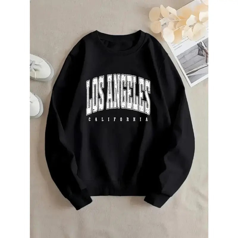 Los Angeles Print Pullover Sweatshirt, Casual Long Sleeve Crew Neck Sweatshirt T-Shirts, Hoodie | UrbanDripWear.com