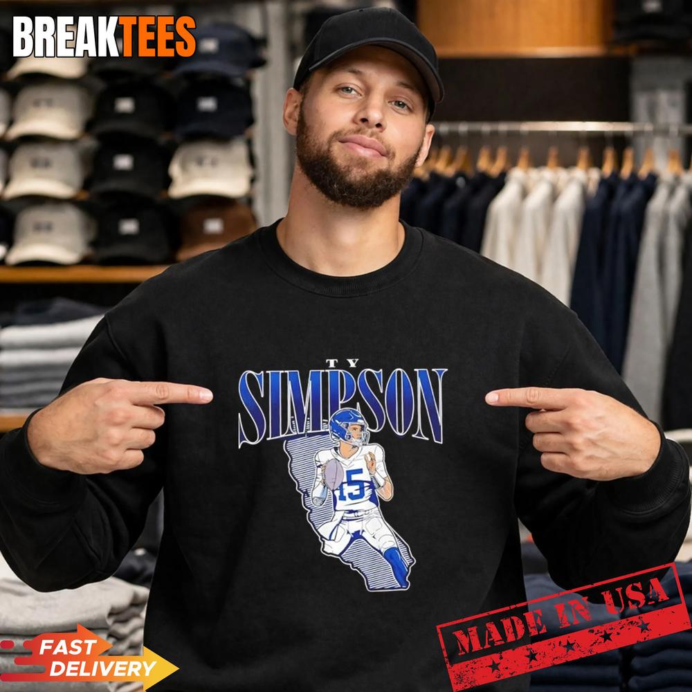 Los Angeles Rams Ty Simpson State Star Remix Football Map T-Shirt