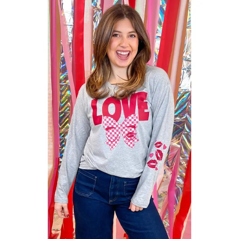 Love Bow Graphic Long Sleeve Shirt Hoodie, Sweatshirt | UrbanDripWear.com