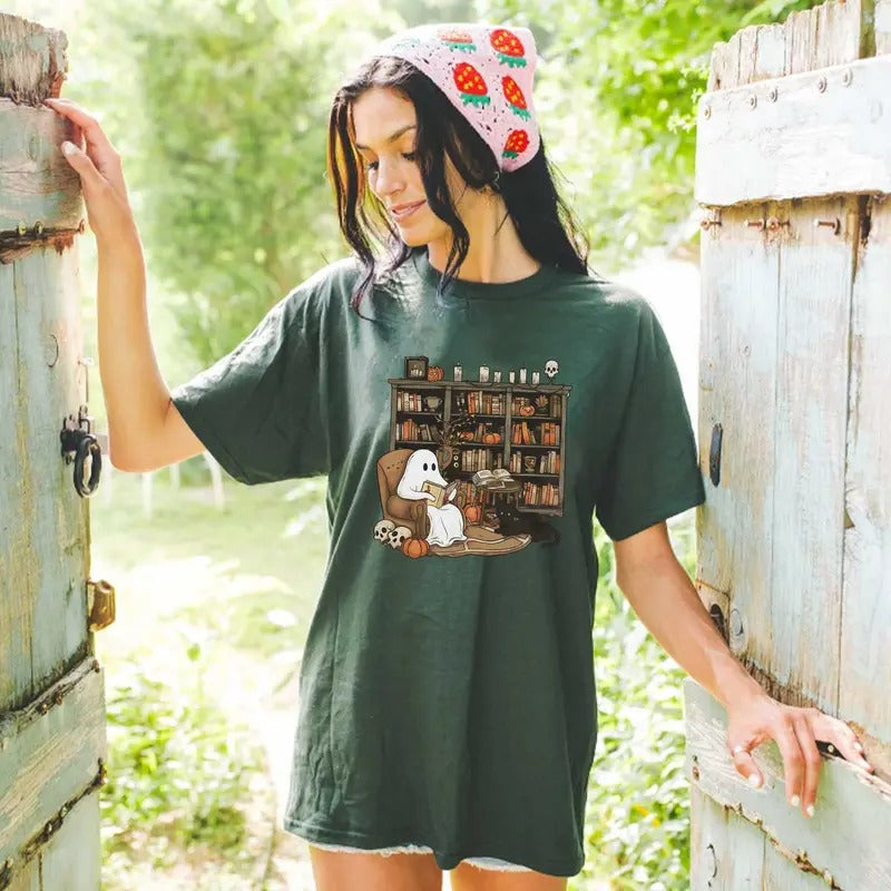 Love Ghost Book Tee, Cute Halloween Shirt, Cotton Shirt For Halloween Hoodie, Sweatshirt | UrbanDripWear.com