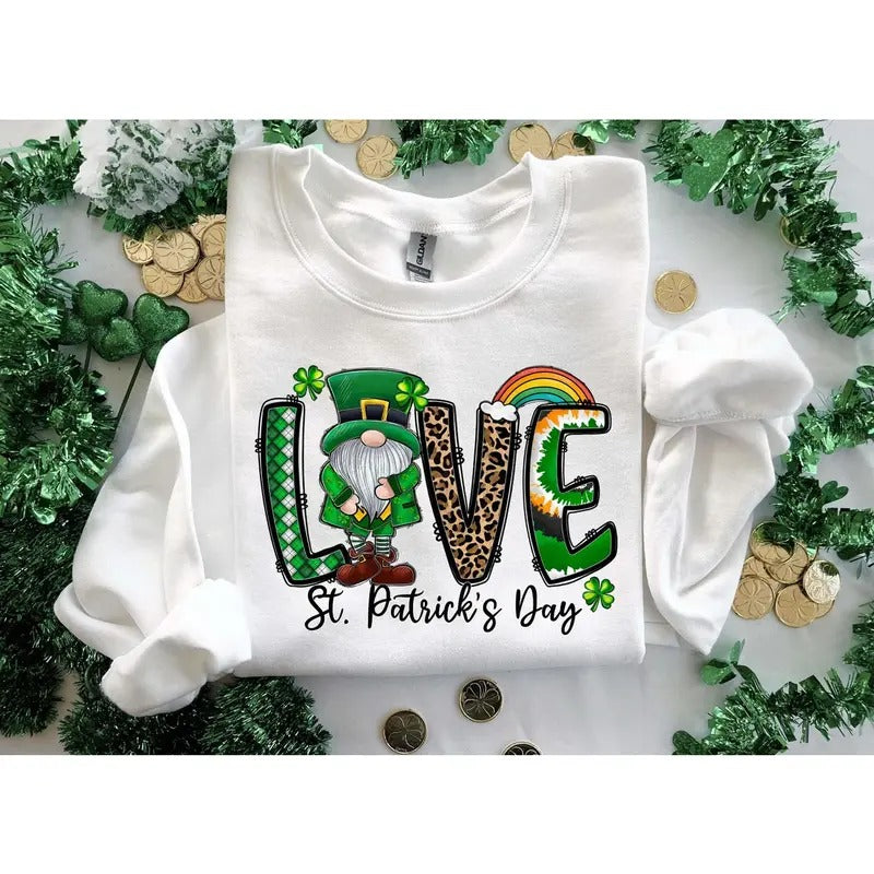 Love Gnome St. Patrick's Day Sweatshirt, Gnome Love Sweater, St. Patrick's Day Love Hoodie, Lucky Day Sweatshirt,...
