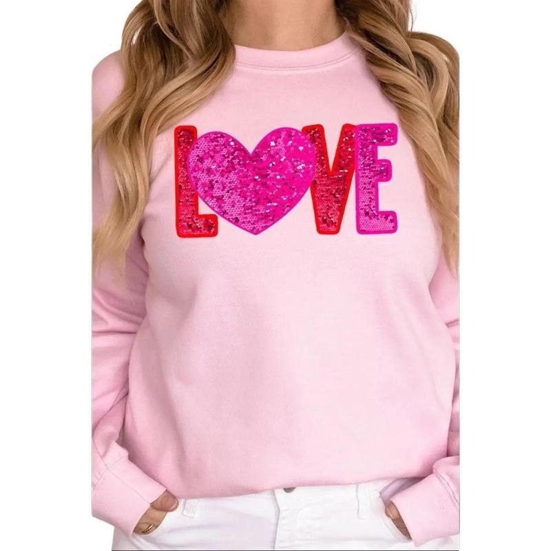 Love Heart Faux Sequin Transfer Unisex NuBlend Crew Sweatshirt T-Shirts, Hoodie | UrbanDripWear.com
