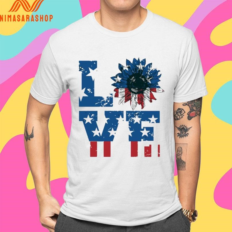 Love Sunflower American Flag Shirts
