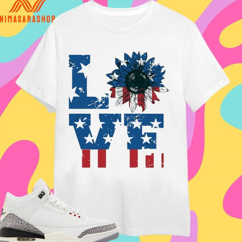 Love Sunflower American Flag Shirts
