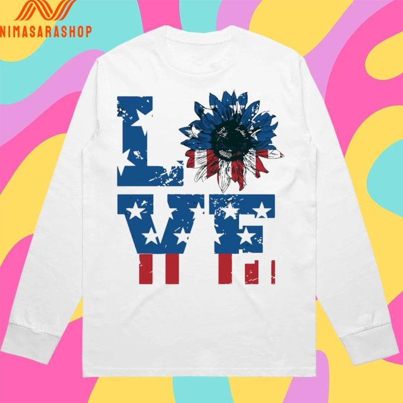 Love Sunflower American Flag Shirts