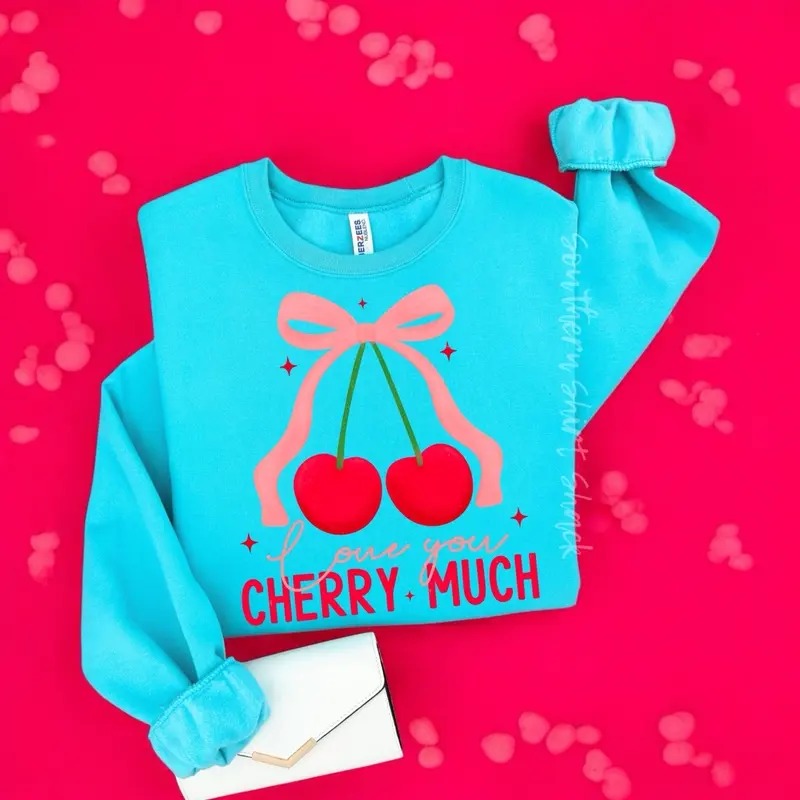 Love you Cherry Much Valentines Day Sweatshirt ~ Scuba Blue T-Shirts, Hoodie | UrbanDripWear.com